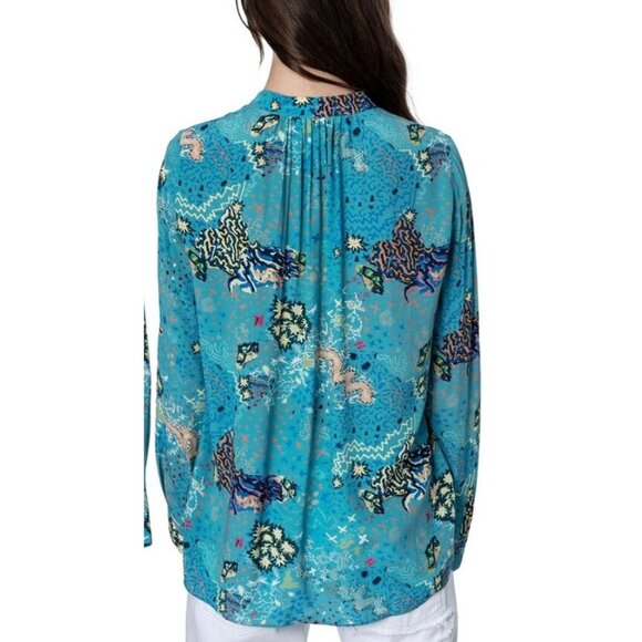 Zadig & Voltaire Tink Glam Rock Shirt Womens Size M Blue Multicolor Viscose Top - Picture 2 of 10